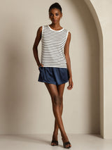 [Witte Streep] SilkSilky-NL Pure Silk Mouwloos Ronde Hals Cami-Top 005