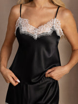 [Zwart] SilkSilky-NL Spaghetti Strap V Neck Cami-Set 004