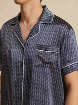 [Marine Ginkgo] SilkSilky-NL Short Sleeve Lapel Collar Heren Pyjama Set 009