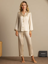 [Champagne] SilkSilky-NL Long Sleeve Lapel Collar Dames Pyjama Set 001