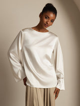 [Wit] SilkSilky-NL Long Sleeve Boat Neck Blouse 001