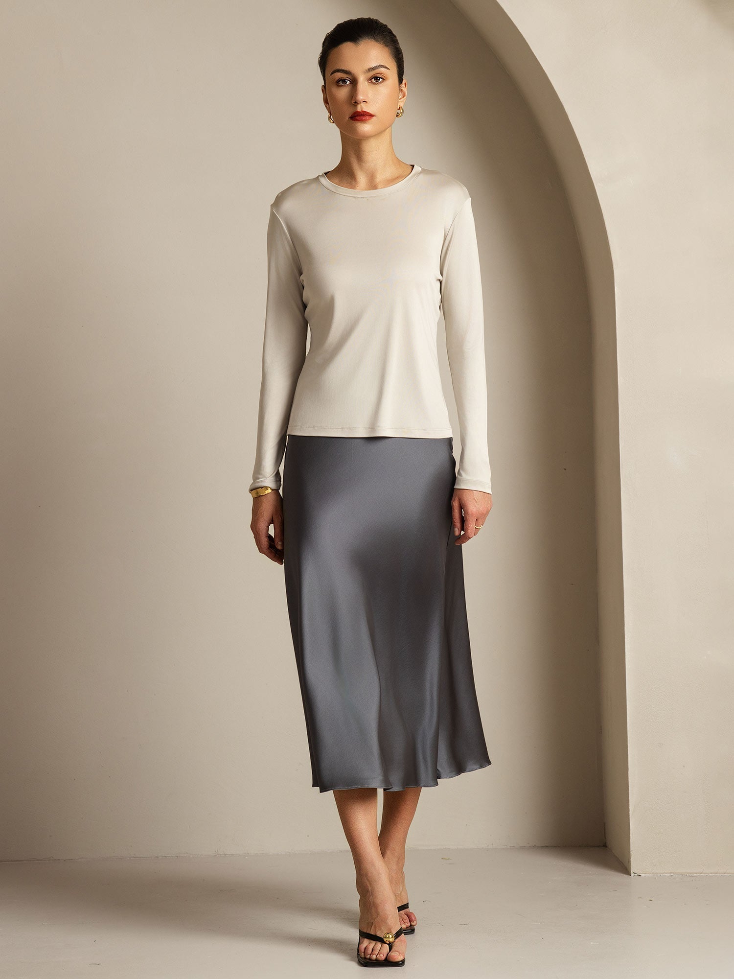 [Grijs] SilkSilky-NL Zijde Womens T-Shirt 007,