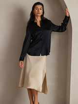 [Zwart] SilkSilky-NL Long Sleeve Lapel Collar Dames Blouse 001