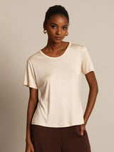 [Beige] SilkSilky-NL Korte Mouw Ronde Hals Dames T-Shirt 005