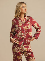 [Wijnrode Draak] SilkSilky-NL Lange Mouw Notchkraag Dames Pyjama Set 003