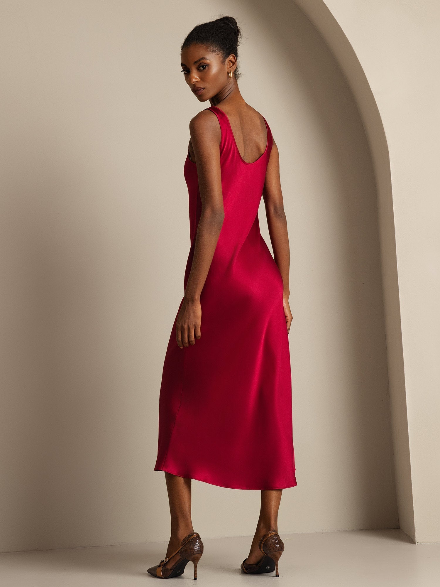 [Wijn] SilkSilky-NL Boat Hals Jurk 002,