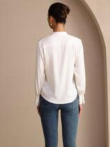 [Wit] SilkSilky-NL Long Sleeve Tie Neck Blouse 002