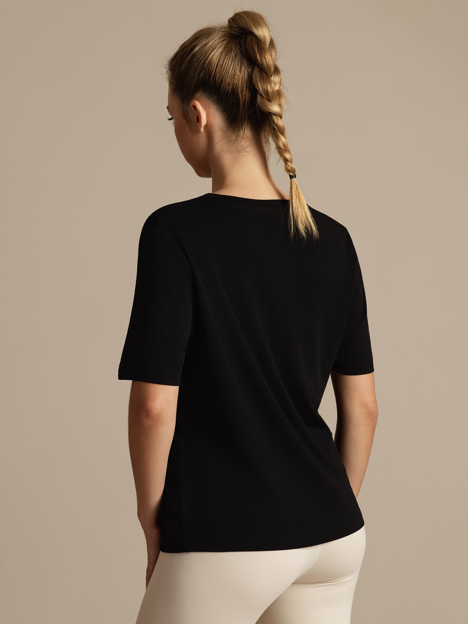 [Zwart] SilkSilky-NL Korte Mouw V Hals Dames T-Shirt 002