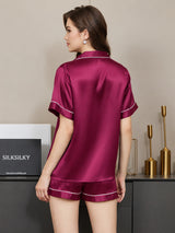 [Fuchsiaroze] SilkSilky-NL Short Sleeve Lapel Collar Dames Pyjama Set 002