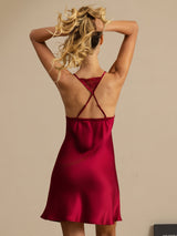 [Wijn] SilkSilky-NL Spaghetti Strap Deep V Neck Nachthemd 002
