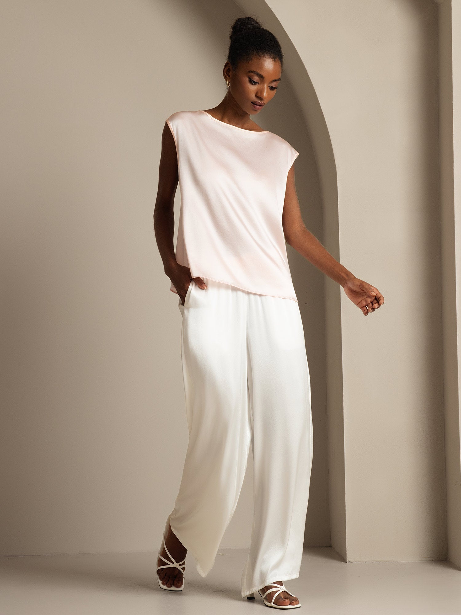 [Roze] SilkSilky-NL 19Momme Zijde Ronde Hals Dames T-Shirt 004,