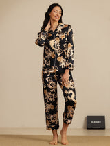 [Zwarte Draak] SilkSilky-NL Lange Mouw Notchkraag Dames Pyjama Set 008