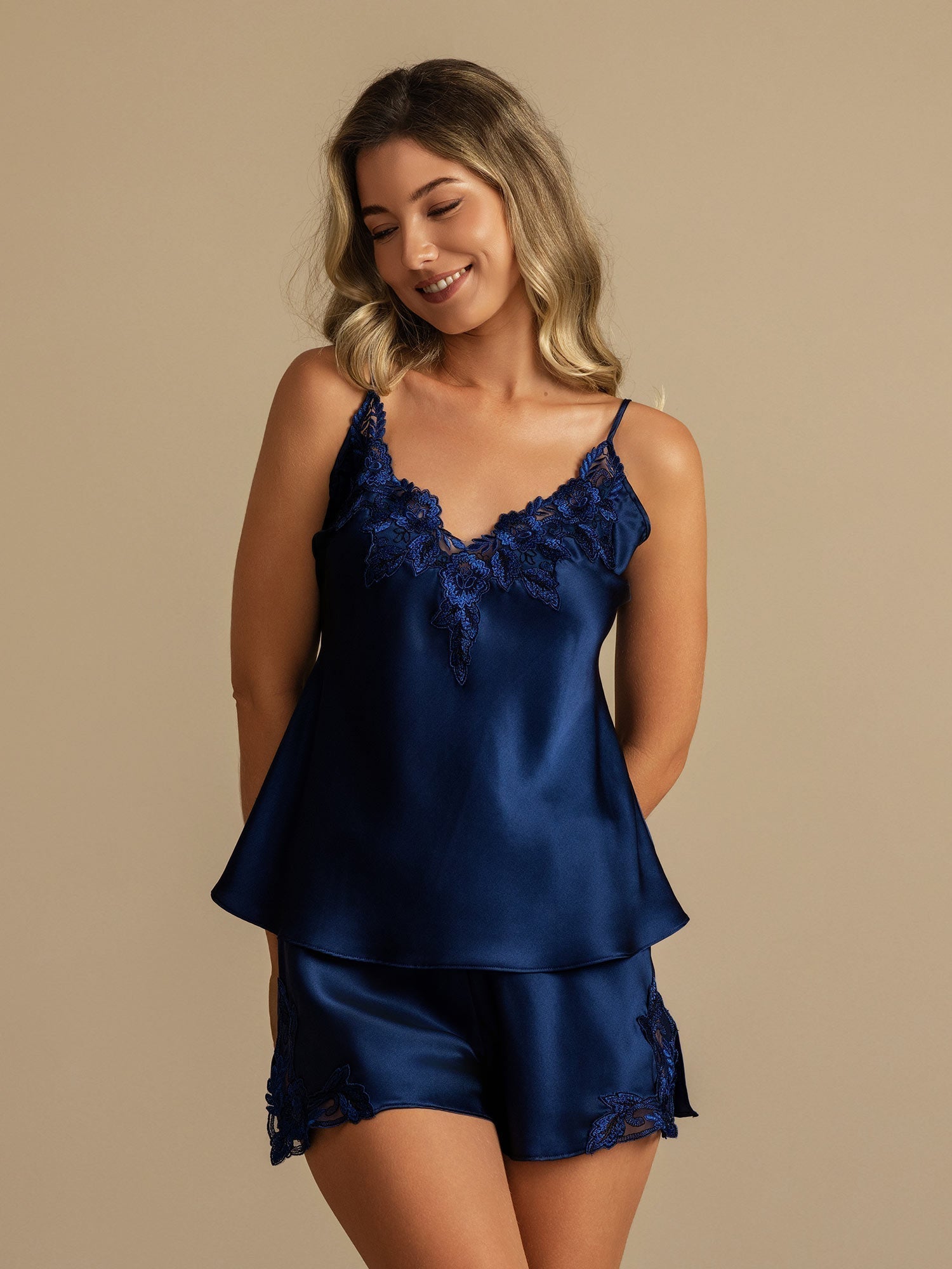 [Donkerblauw] SilkSilky-NL Camisole Set 001,