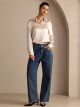 [Rijstbeige] SilkSilky-NL Long Sleeve Lapel Collar Dames Blouse 006