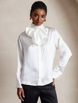 [Wit] SilkSilky-NL Long Sleeve Tie Neck Blouse 003