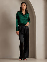 [Donkergroen] SilkSilky-NL Long Sleeve Lapel Collar Dames Blouse 005