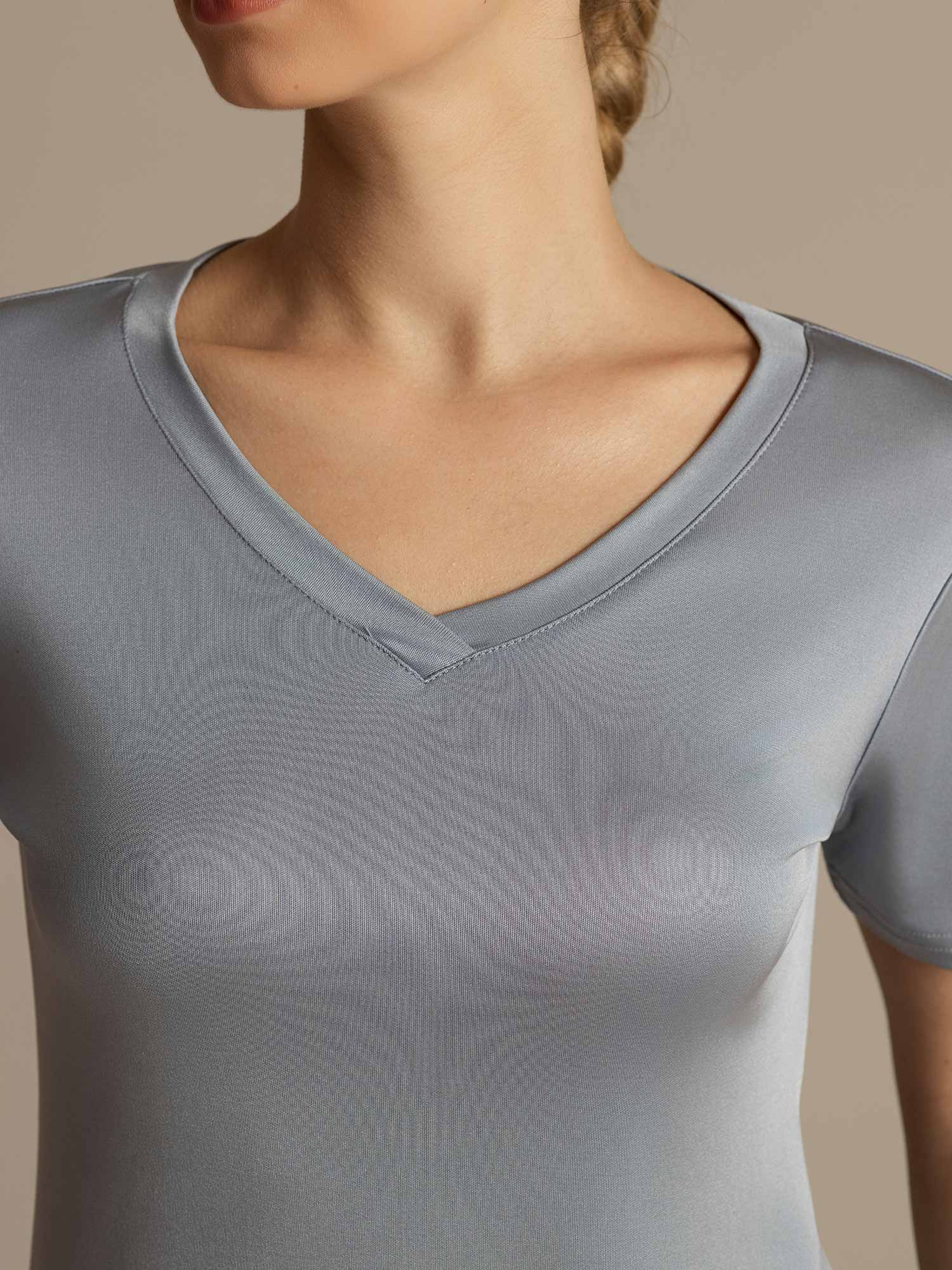 [Lichtgrijs] SilkSilky-NL Korte Mouw Dames T-Shirt 004
