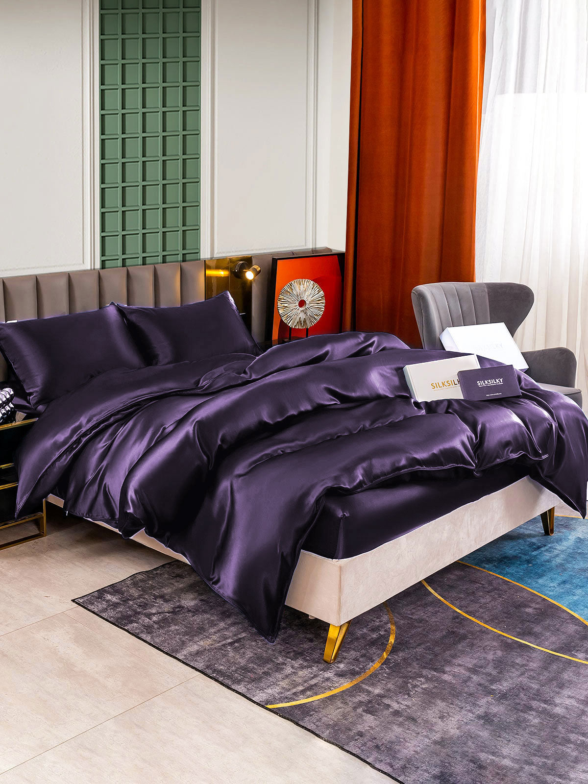[Donkerpaars] SilkSilky-NL 22Momme Bedding Set 005,