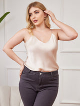 [Beige] SilkSilky-NL Spaghetti Bandjes V Hals Grote maten Cami-Top 001