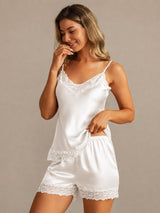 [Wit] SilkSilky-NL Spaghetti Strap V Neck Cami-Set 003