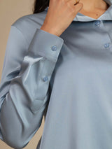 [Grijsachtig Blauw] SilkSilky-NL Long Sleeve Lapel Collar Dames Blouse 010
