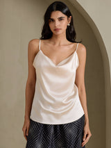 [Beige] SilkSilky-NL Spaghetti Strap Cowl Neck Cami-Top 003