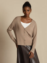 [Tan] SilkSilky-NL Long Sleeve Dames Cardigan 001