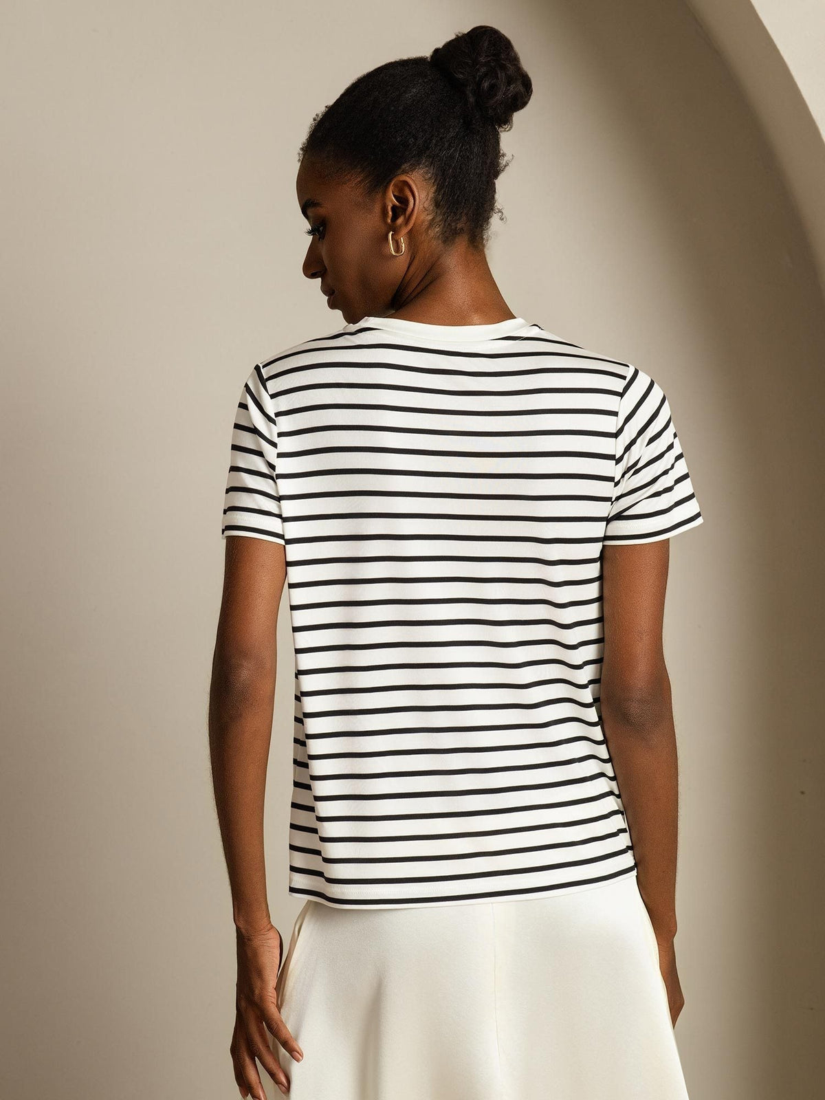 [Witte Streep] SilkSilky-NL Short Sleeve Crew Hals Dames T-Shirt 002