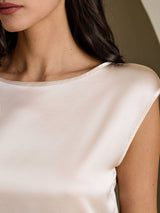 [Beige] SilkSilky-NL Cap Sleeve Round Neck Dames T-Shirt 004