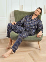 [Marine Ketting] SilkSilky-NL 19Momme Lange Mouw Heren Pyjama Set 013