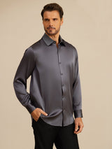 [Donkergrijs] SilkSilky-NL Long Sleeve Lapel Collar Heren Shirt 007