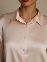 [Lichtroze] SilkSilky-NL Long Sleeve Lapel Collar Dames Blouse 004