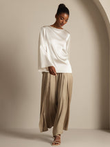 [Wit] SilkSilky-NL Long Sleeve Boat Neck Blouse 008