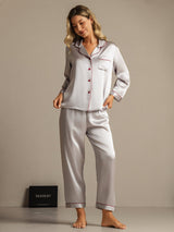 [Zilver] SilkSilky-NL Lange Mouw Notchkraag Dames Pyjama Set 006