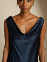 [Donkerblauw] SilkSilky-NL Sleeveless Cowl Neck Jurk 003