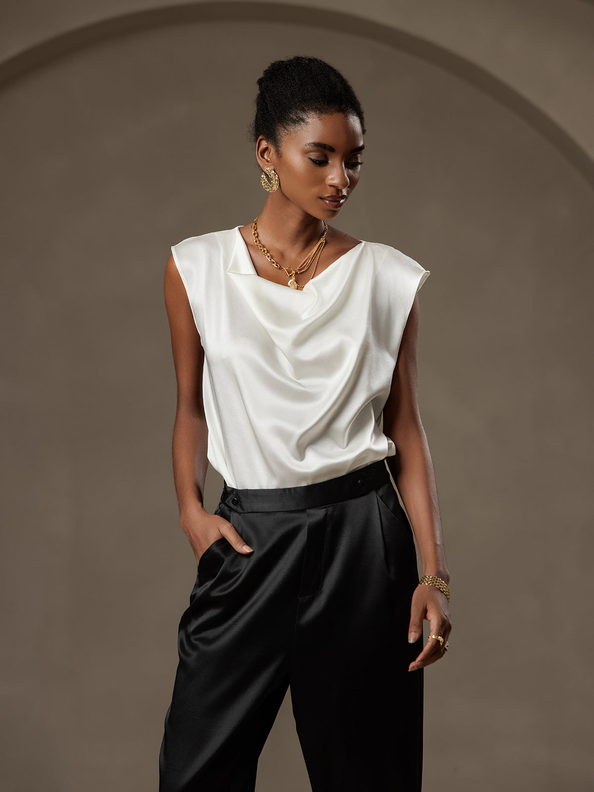 [Zwart] SilkSilky-NL 19Momme Zijde Womens Pants 004