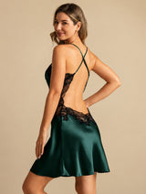 [Smaragdgroen] SilkSilky-NL Spaghetti Strap V Neck Nachthemd 002