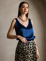 [Donkerblauw] SilkSilky-NL Sleeveless V Neck Cami-Top 003
