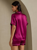 [Fuchsiaroze] SilkSilky-NL Short Sleeve Lapel Collar Dames Pyjama Set 002