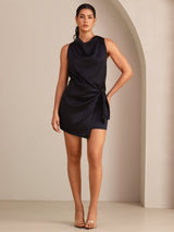 [Zwart] SilkSilky-NL Sleeveless Cowl Neck Jurk 001