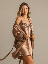 [Bruin] SilkSilky-NL 3/4 Sleeve V Neck Nachthemd&Kamerjas Set 007