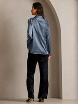 [Echt Petrol] SilkSilky-NL Long Sleeve Lapel Collar Dames Blouse 002