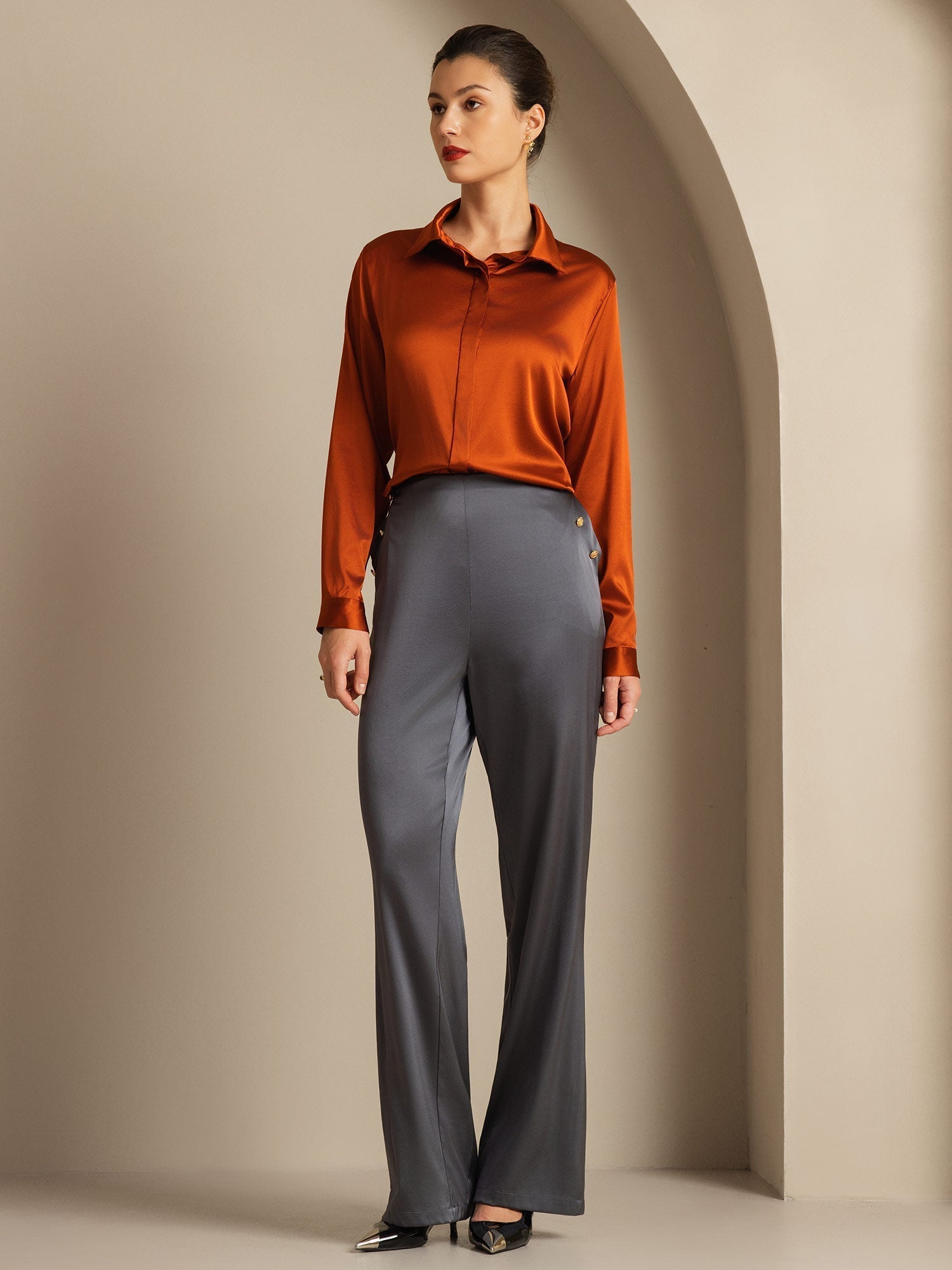 [Donkergrijs] SilkSilky-NL 19Momme Zijde Womens Pants 007,