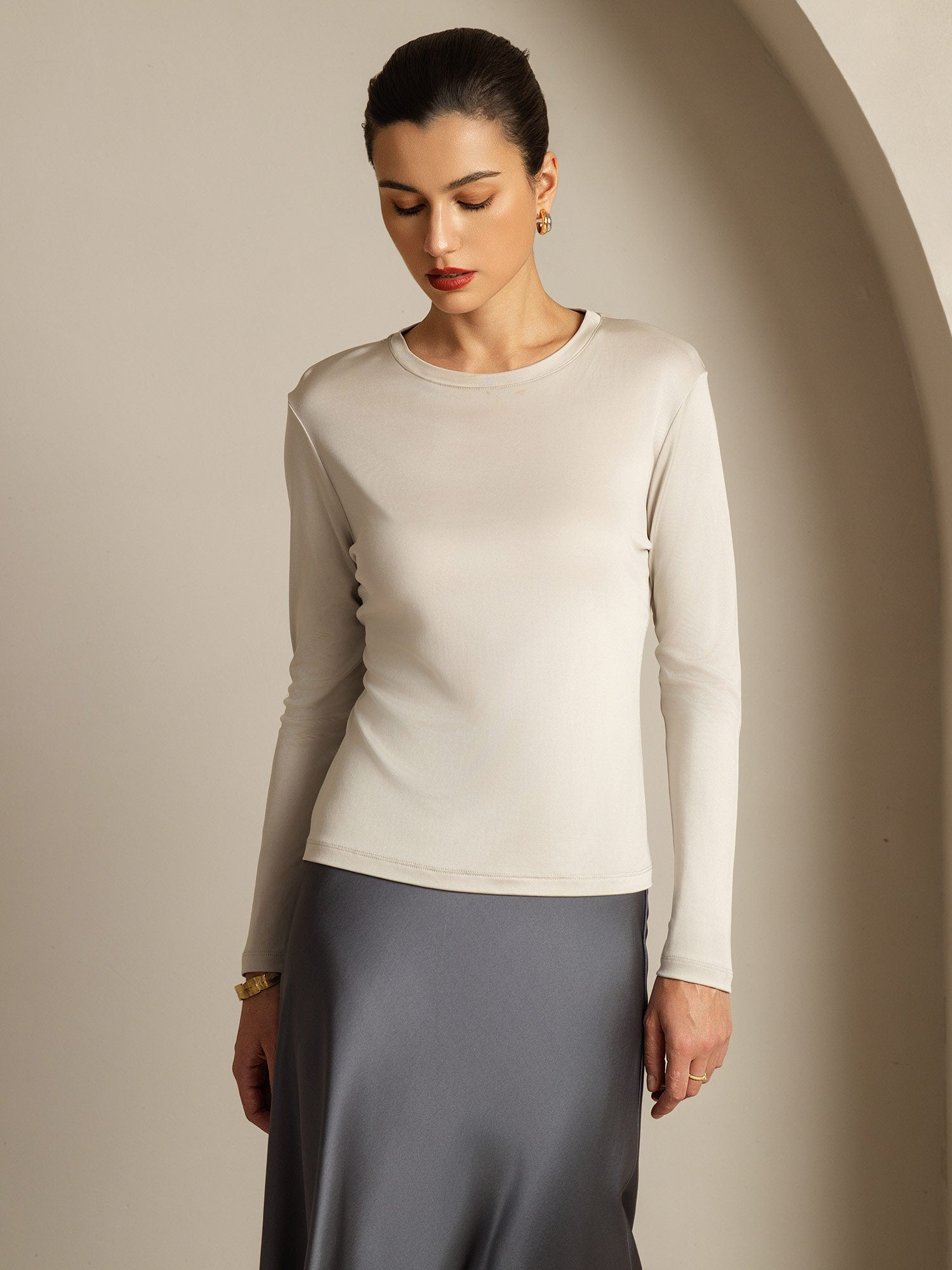 [Grijs] SilkSilky-NL Zijde Womens T-Shirt 001,