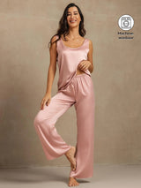 [Perzikhuid] SilkSilky-NL 19Momme Mouwloos Diepe Ronde Hals Dames Pyjama Set 001