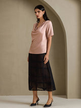 [Toscane] SilkSilky-NL Short Sleeve Cowl Neck Blouse 006