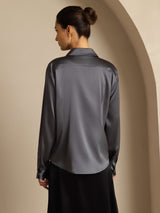 [Donkergrijs] SilkSilky-NL Long Sleeve Lapel Collar Dames Blouse 002