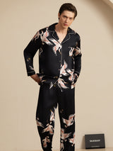[Zwart] SilkSilky-NL Long Sleeve Notch Collar Heren Pyjama Set 004