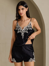 [Zwart] SilkSilky-NL Spaghetti Strap Split Cami-Set 006