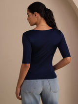 [Donkerblauw] SilkSilky-NL Half Sleeve Dames T-Shirt 002